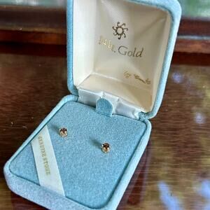 14K Gold Smoky Quartz Stud Vintage Earrings by Carla w/ Original Box